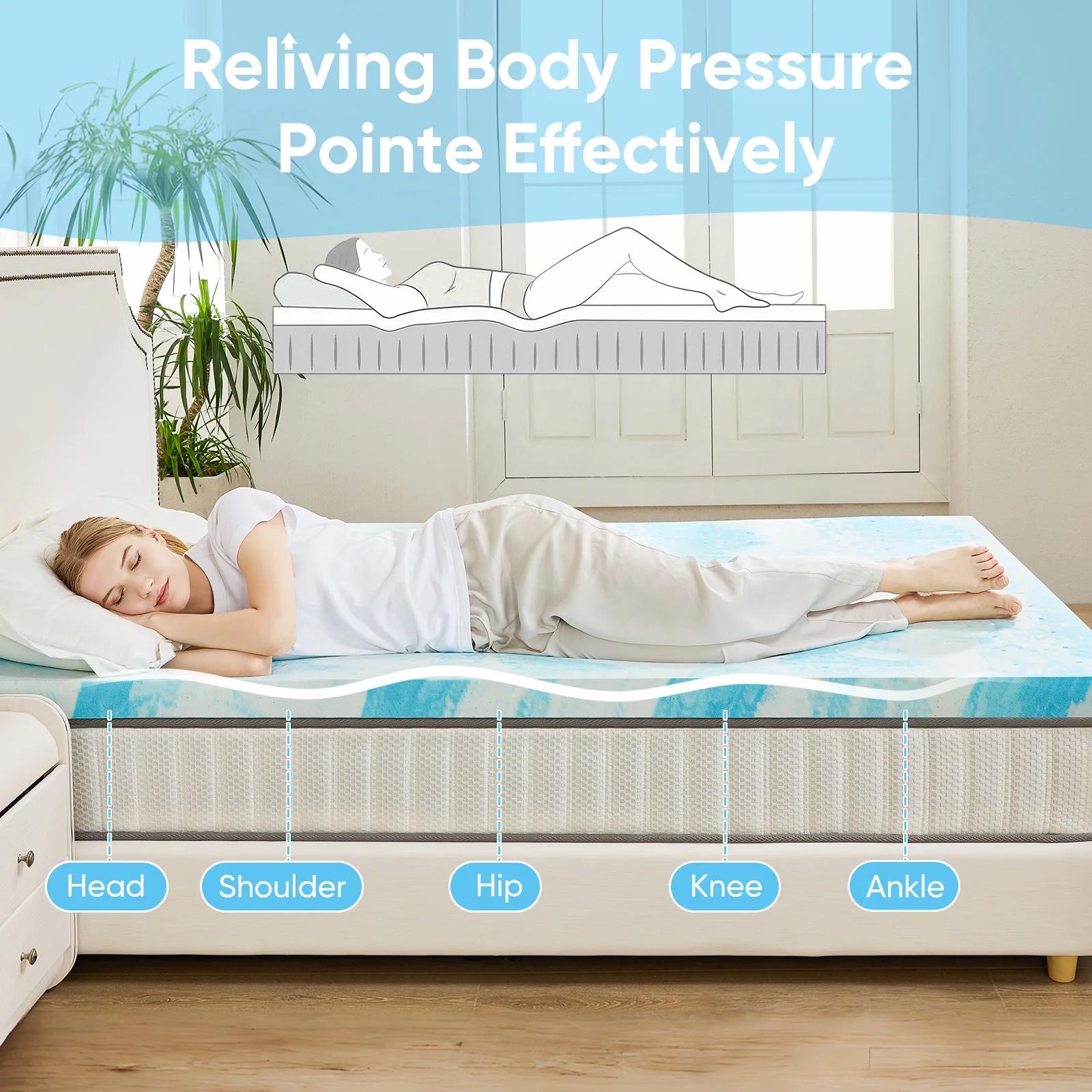 JHK – surmatelas en mousse à mémoire de forme Gel de 2 pouces, matelas rafraîchissant pleine taille,