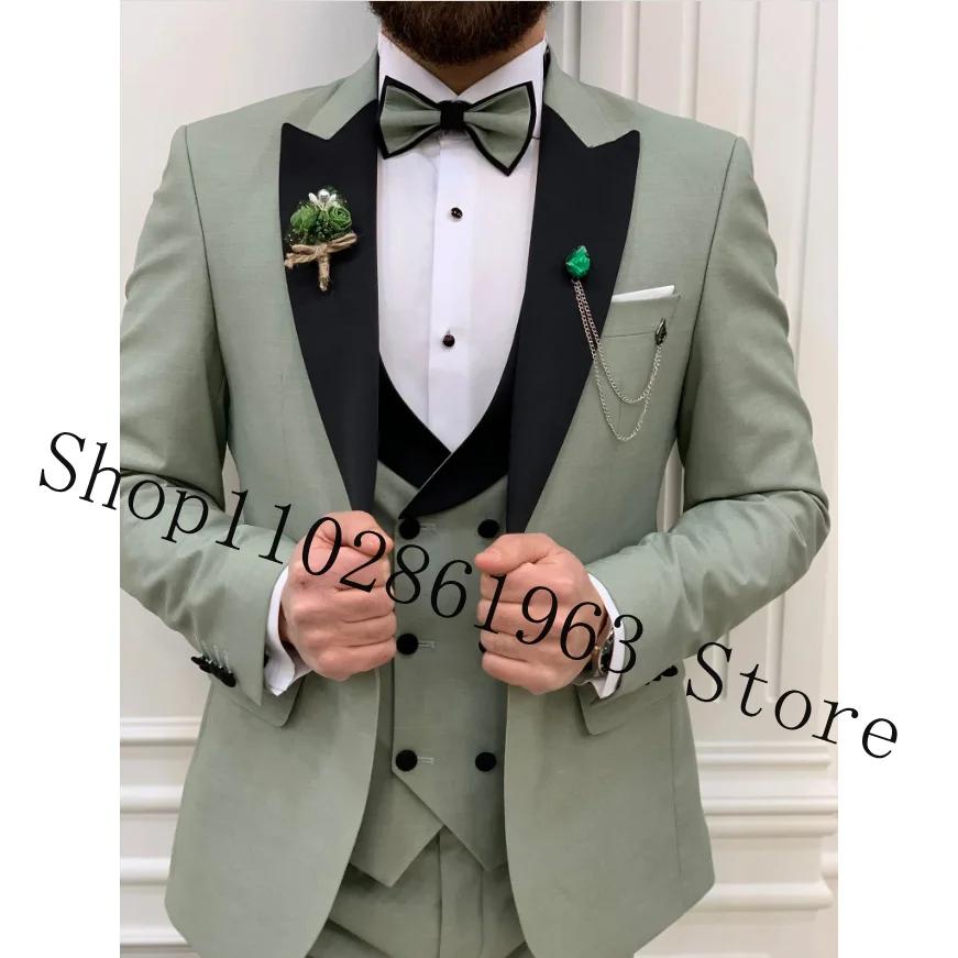 Costumes 3 Pièces Slim Fit Imbibés pour Hommes, Smokings de Mariage, Blazer, Veste, GlaPants, Ensemb