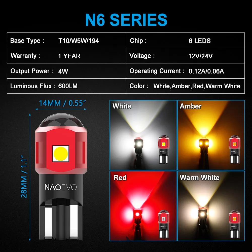 NAO 2x W5W T10 LED Ultra lumineux 5W5 12V 24V 4W 600Lm voiture intérieur côté lumière Auto ampoule b