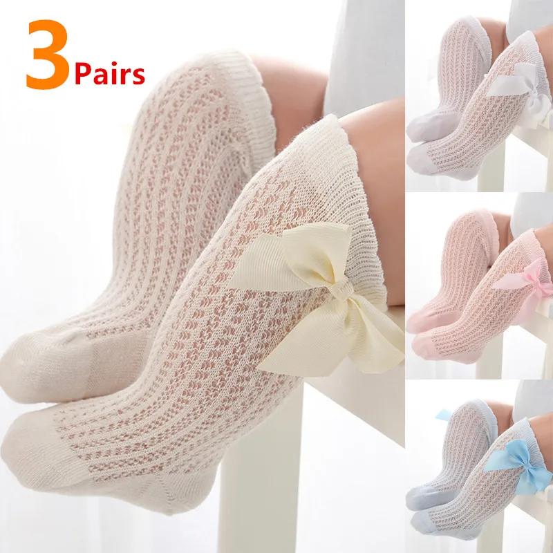 3 paires/lot été bébé filles chaussettes enfant en bas âge infantile nœud coton maille respirant cha
