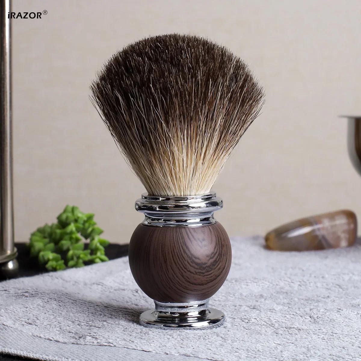 Brosse de rasage en poils de blaireau pur pour hommes, avec manche en Grain de palissandre, rasoir d