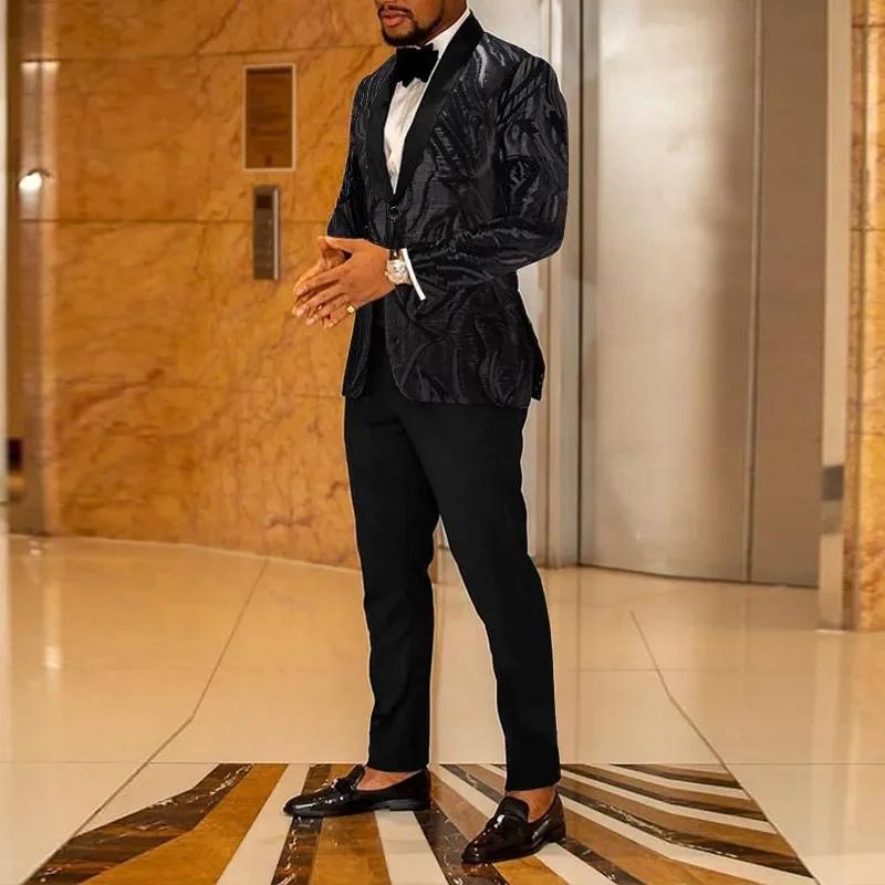 Ensemble de costume tendance pour hommes, avec des appliques de paillettes dorées, veste décontracté
