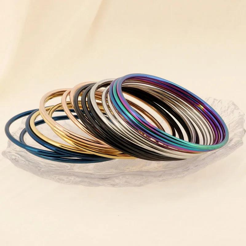Bracelet Simple en acier inoxydable pour femmes et hommes, couleur or argent, fil géométrique rond, 