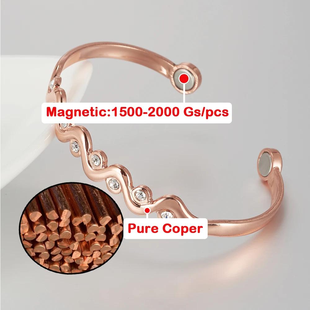 Vinterly Bracelets en cuivre pur magnétique zircone cubique Bracelets réglables arthrite santé aiman