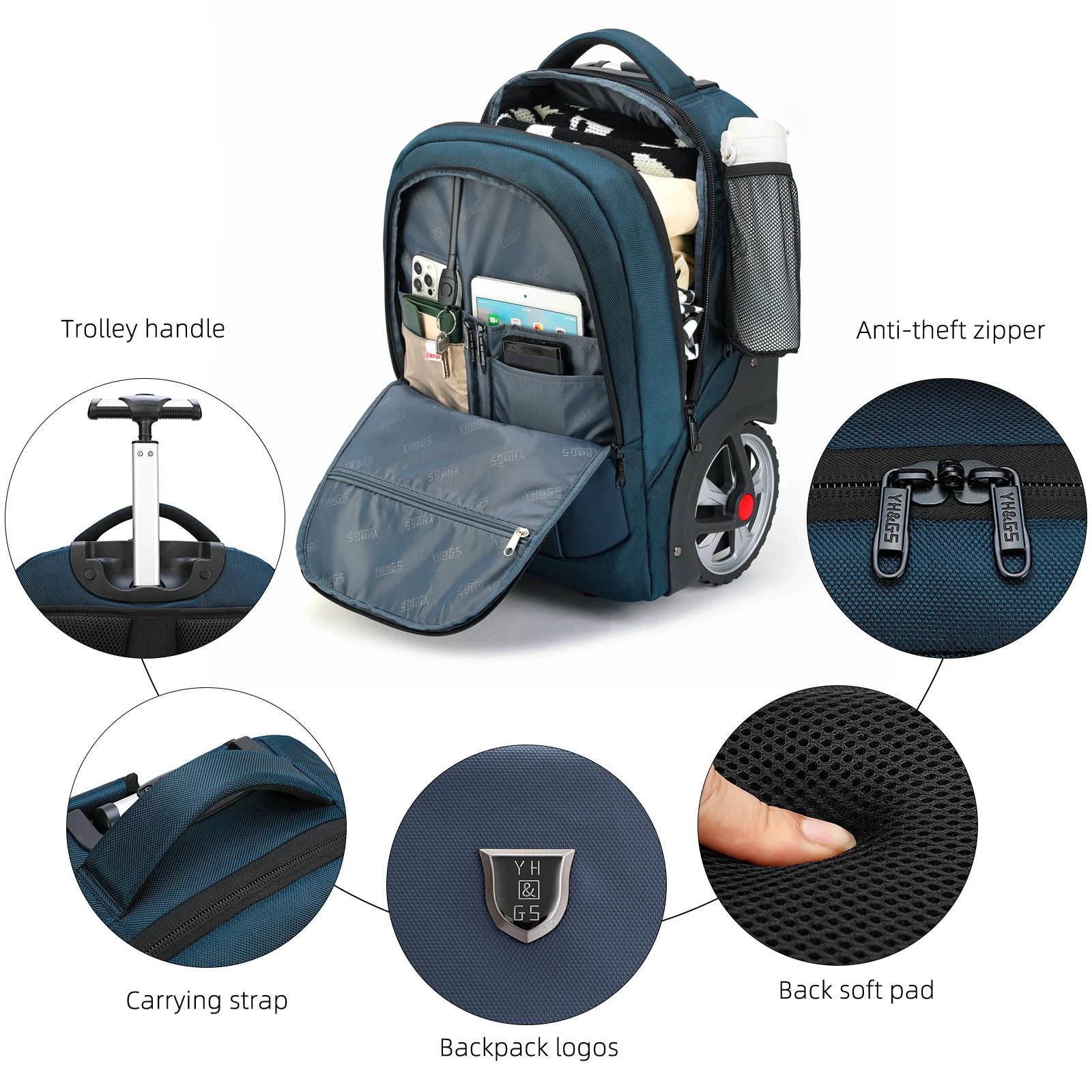 Sacs à dos de voyage à bagages roulants avec roues, sac à dos pour ordinateur portable d'affaires, b