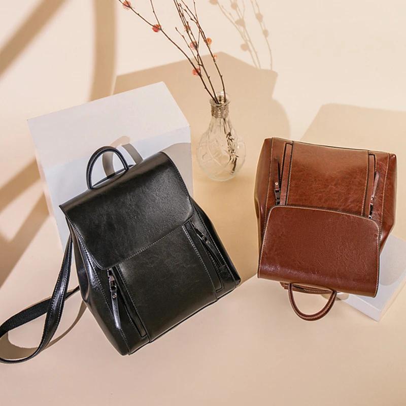 Femmes sac à dos bandoulière sac à bandoulière en cuir véritable filles école femme peau naturelle l