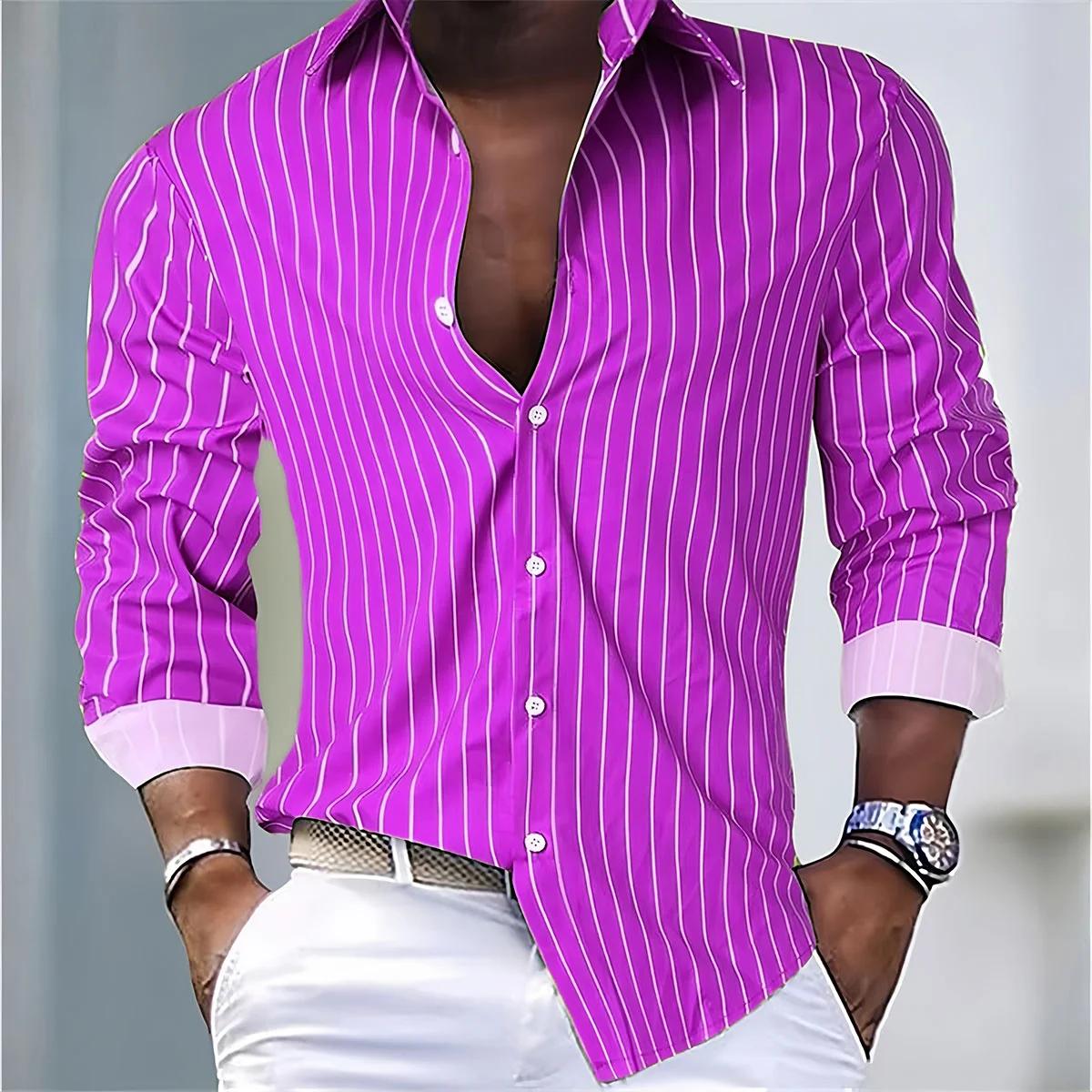 Chemise ample à rayures pour hommes, 16 couleurs, décontractée, respirante, bouton à revers, manches