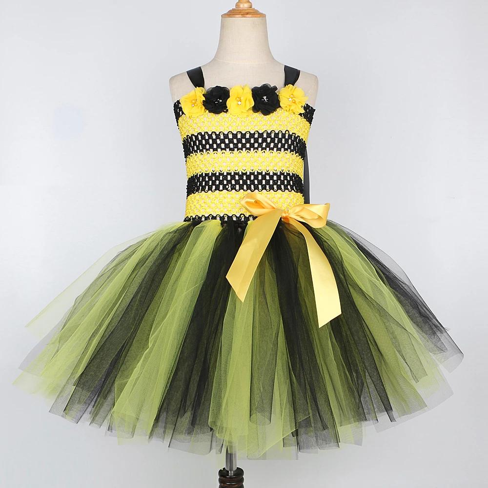 Costumes d'abeilles à fleurs pour bébés filles, robe Tutu jaune et noire avec ailes, tenues d'annive