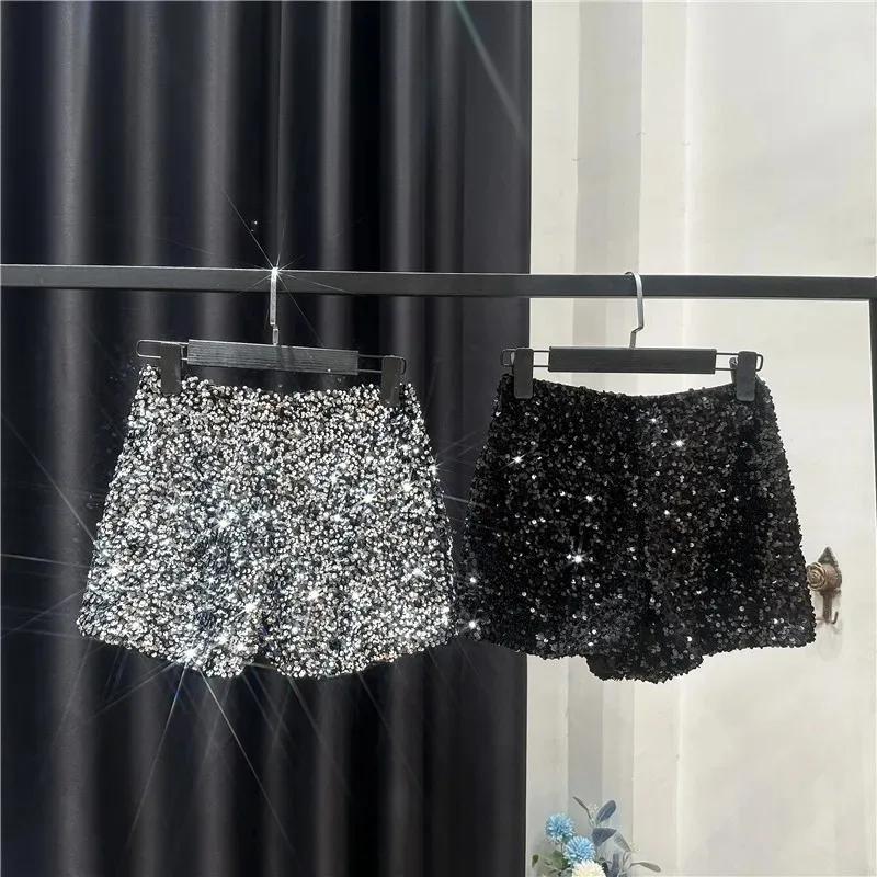 Short en Velours Noir pour Femme, Pantalon Court Polyvalent Brcorporelle à Paillettes, Nouvelle Coll