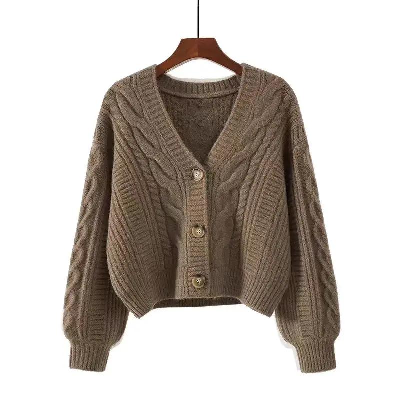 Automne hiver mode Cardigan pull femmes tricoté manteaux femme solide à manches longues décontracté 