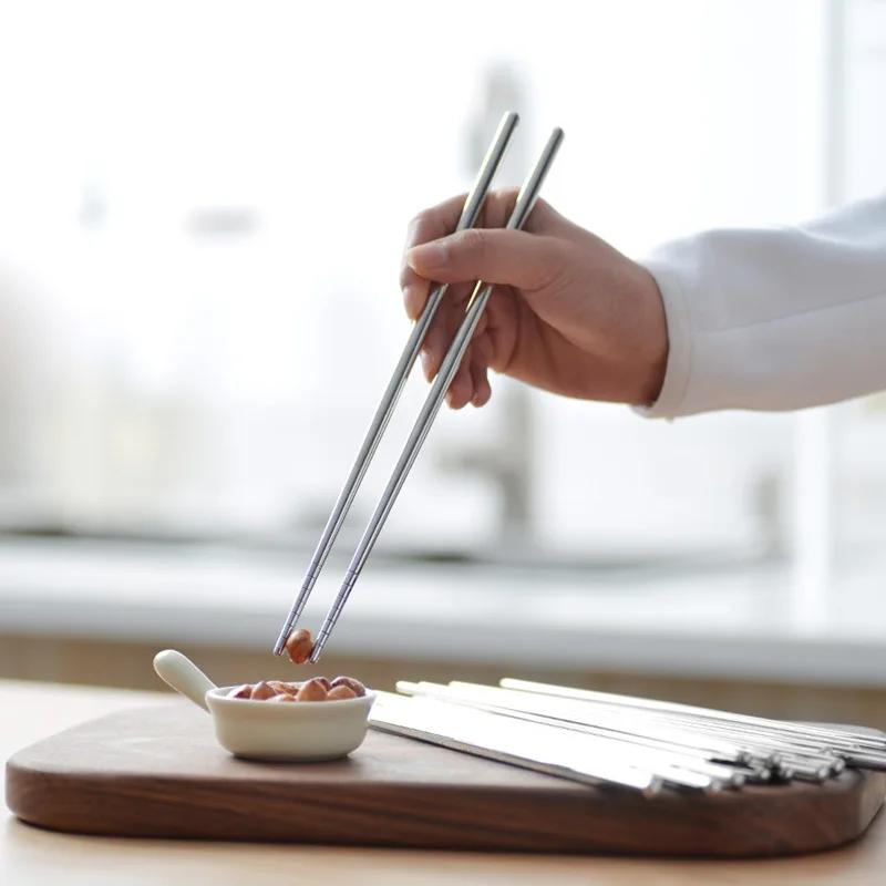 Baguettes en acier inoxydable réutilisables, japonaises, coréennes, chinoises, Sushi, aliments, bâto