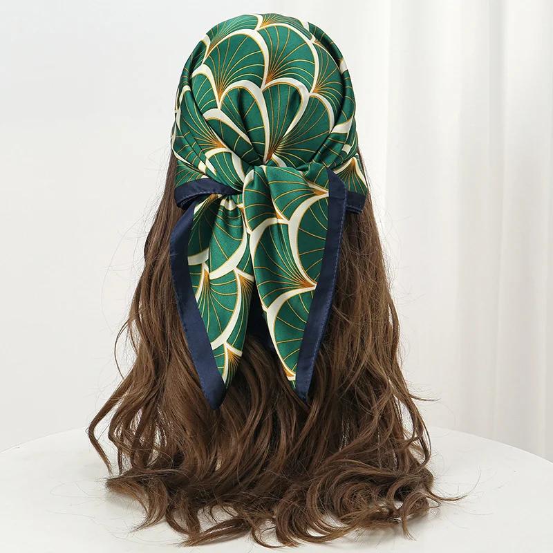 Foulard carré en Satin de soie imprimé de luxe pour femmes, châle Hijab, ruban pour cheveux, bandeau