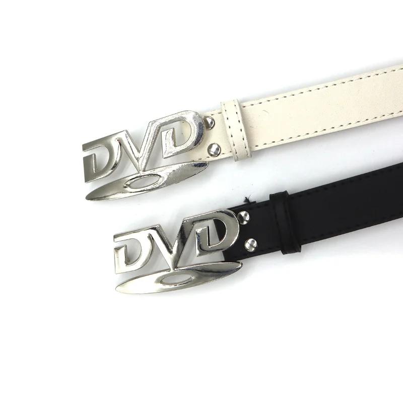 Ceinture unisexe à boucle DVD nostalgique, polyvalente, noire et blanche, décorative, pour hommes et