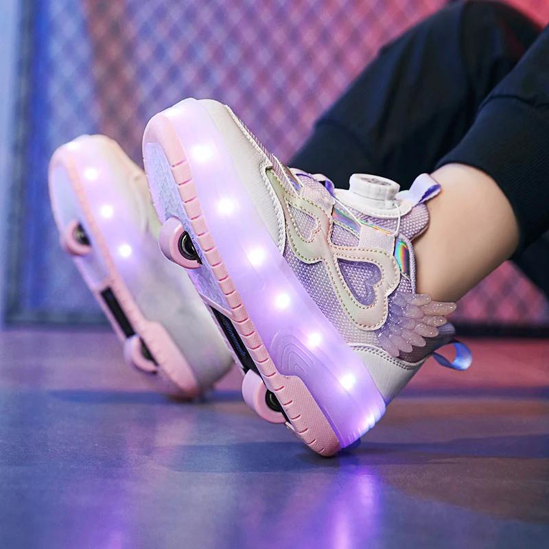 Chaussures de patins à roulettes légères Led pour enfants, baskets d'extérieur à la mode avec poulie