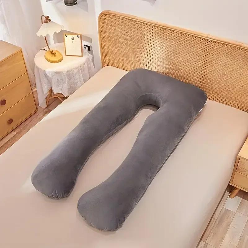 Oreiller de grossesse en polaire doux en forme de U - Oreiller corporel multifonctionnel pour la mat
