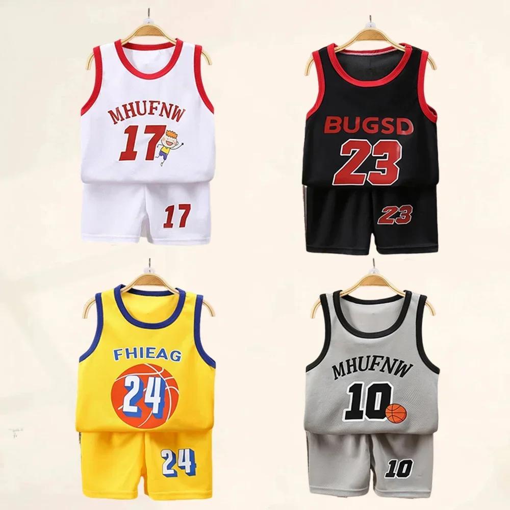 Ensembles d'été pour enfants, T-shirts et shorts de basket-ball sans manches, vêtements pour enfants