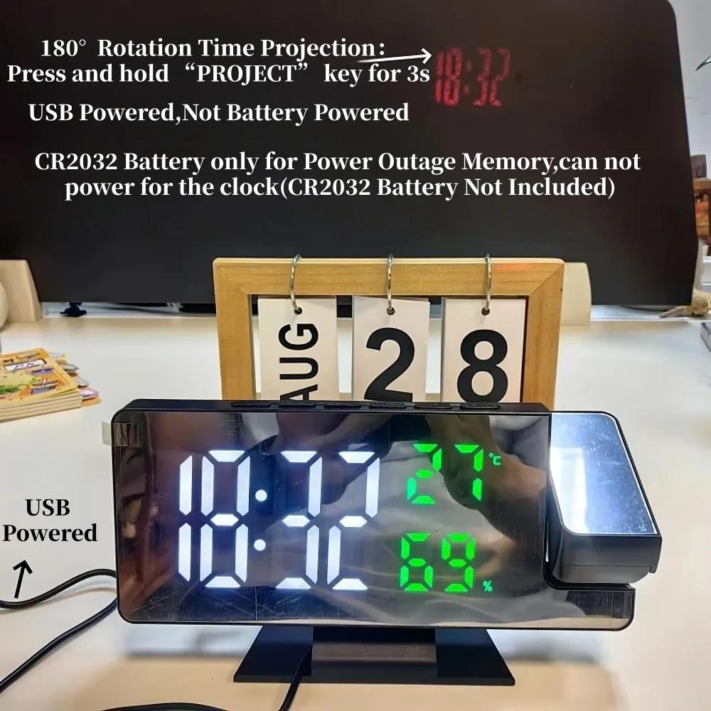 180 °   Réveil numérique à projection rotative, température, humidité, mode nuit, fonction snooze, 1