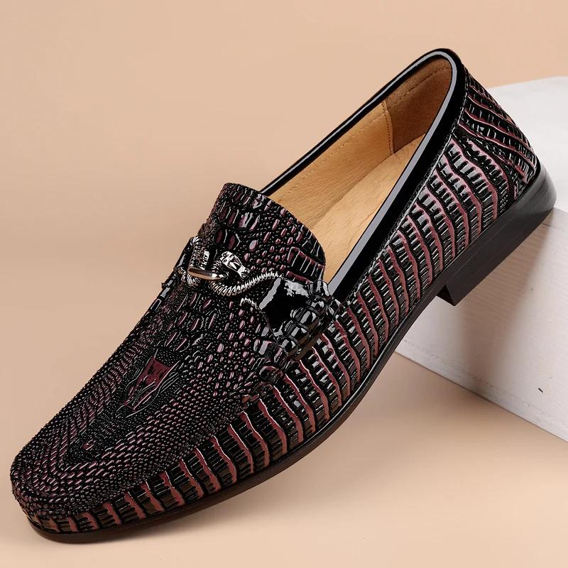 Mocassins en cuir véritable pour hommes, motif crocodile, chaussures décontractées pour hommes, chau