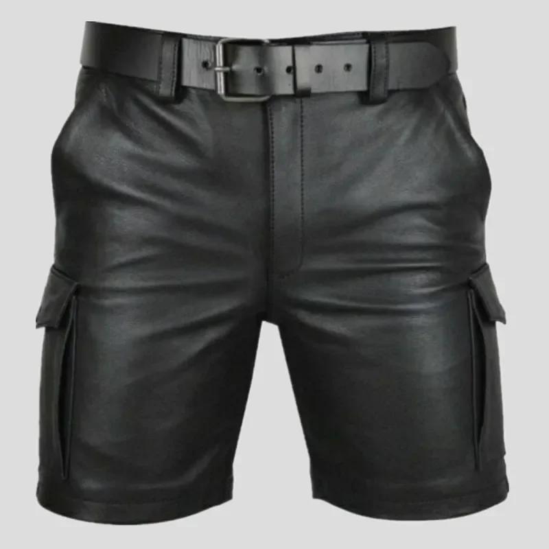 Short en Faux cuir PU pour hommes, Streetwear d'été tendance avec poches, tenue de discothèque, shor