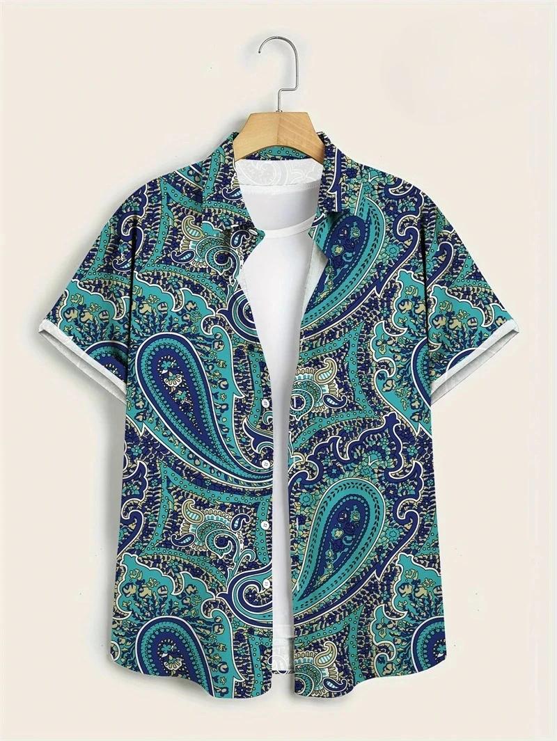 Hawaï chemises pour hommes 3D Paisley graphique à manches courtes T-shirt décontracté revers boutons