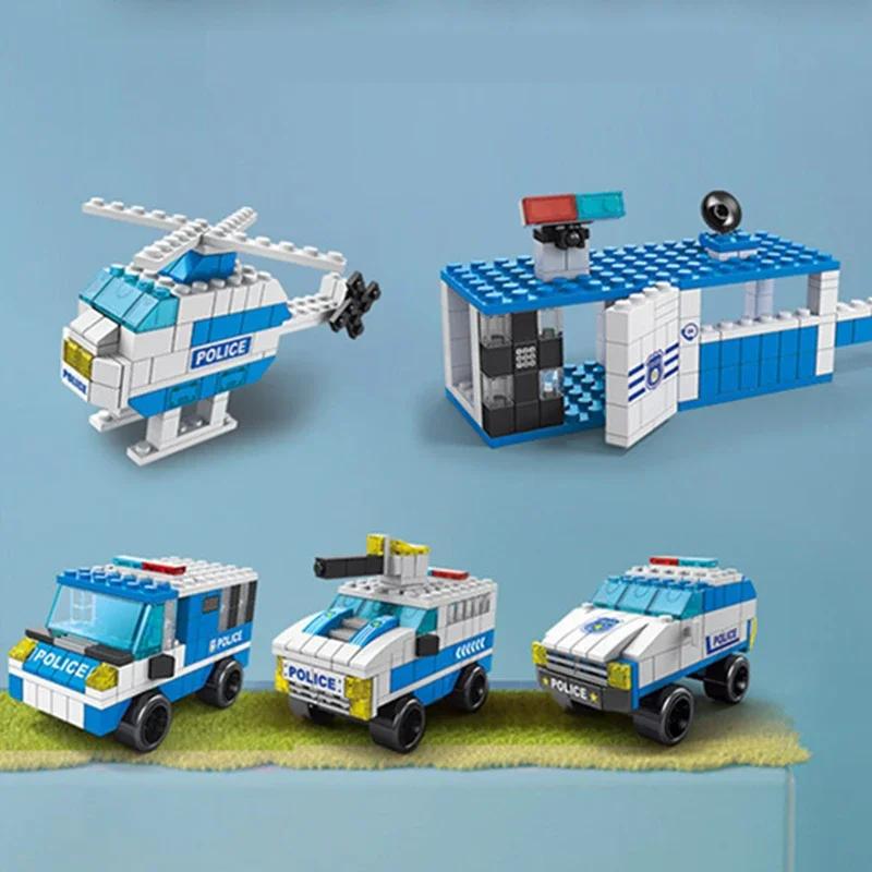 Ensemble de blocs de construction de modèles de ville classiques 6 en 1, voiture de police, voiture 