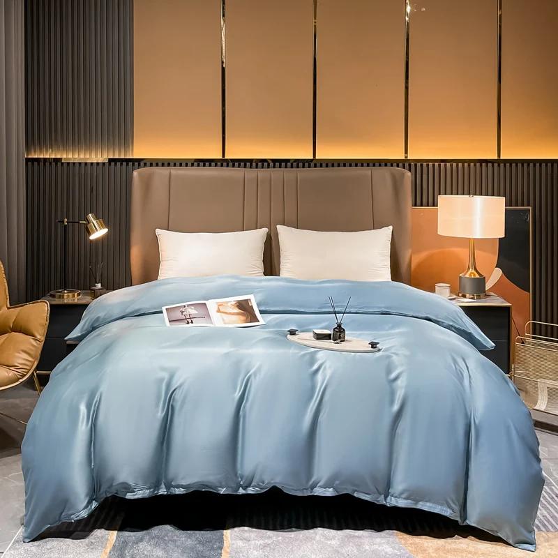 Housse de couette en soie de mûrier naturelle, confortable, couleur unie, simple, Double, King Size,