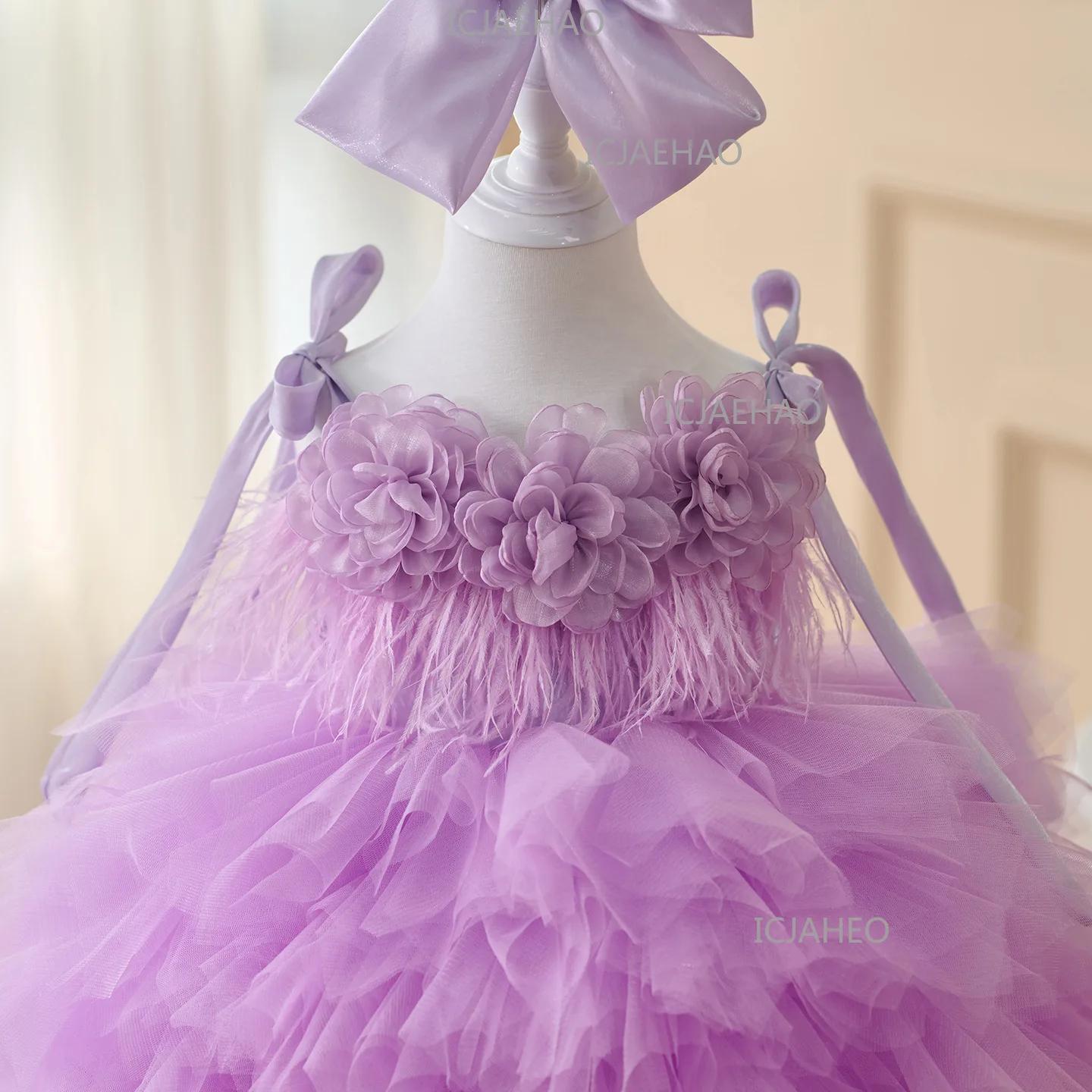 Robe de princesse tutu en maille pour filles, super moelleuse, avec fleurs 3D et franges, pour le pr
