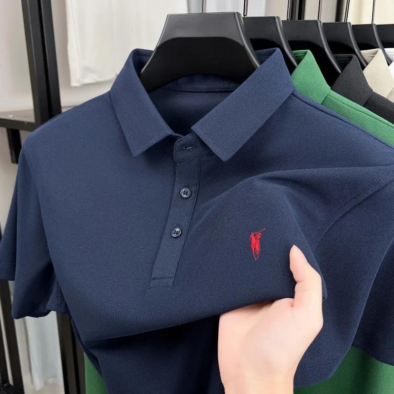 Pony de marque de luxe broderie à manches courtes polo shirt été respirant couleur solide hommes déc