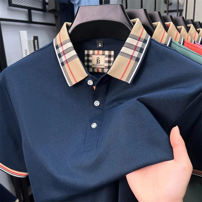 Polo à manches courtes en coton soyeux et respirant pour hommes haut de gamme nouvelle tendance d'ét