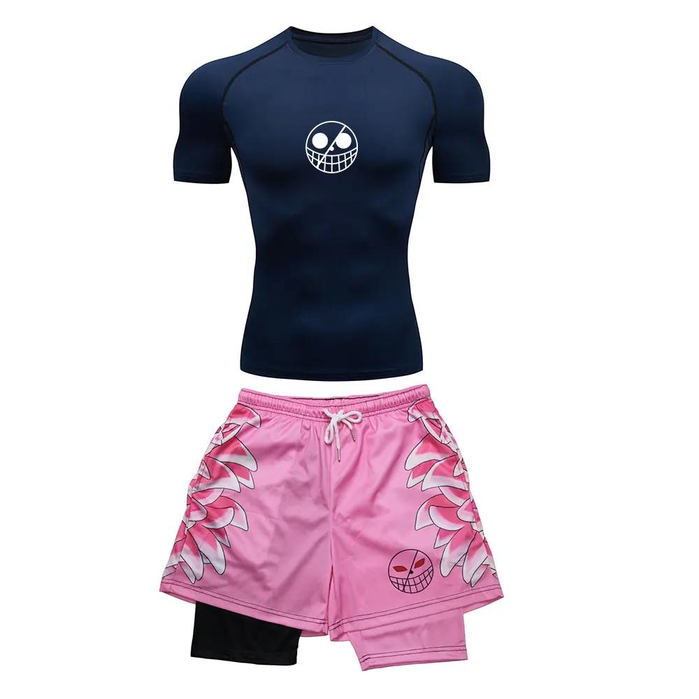 Survêtement de course pour hommes, imprimé Anime, entraînement, Fitness, ensemble de vêtements de Sp