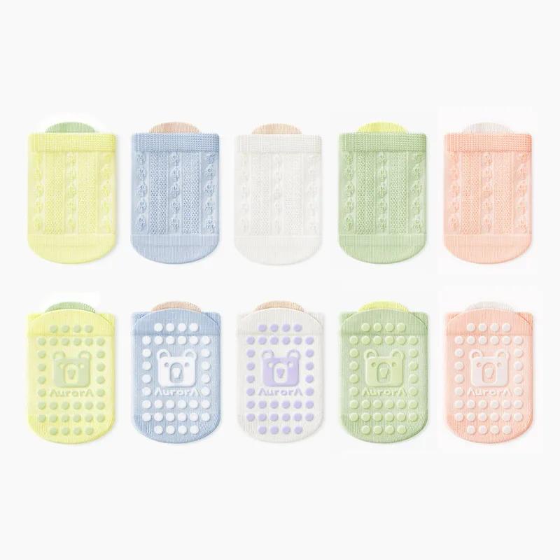 5 paires de chaussettes antidérapantes pour enfants, motif d'ours de dessin animé mignon, chaussette