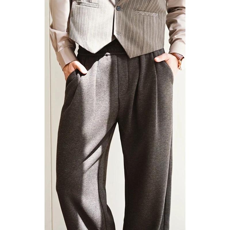Pantalon à jambes larges pour hommes, 100% laine mérinos, chaud, doux, couleur unie, automne hiver, 