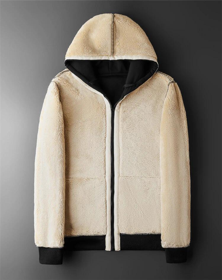 Veste à capuche en laine d'agneau pour homme et femme, manteau chaud, manches longues, sweats à capu