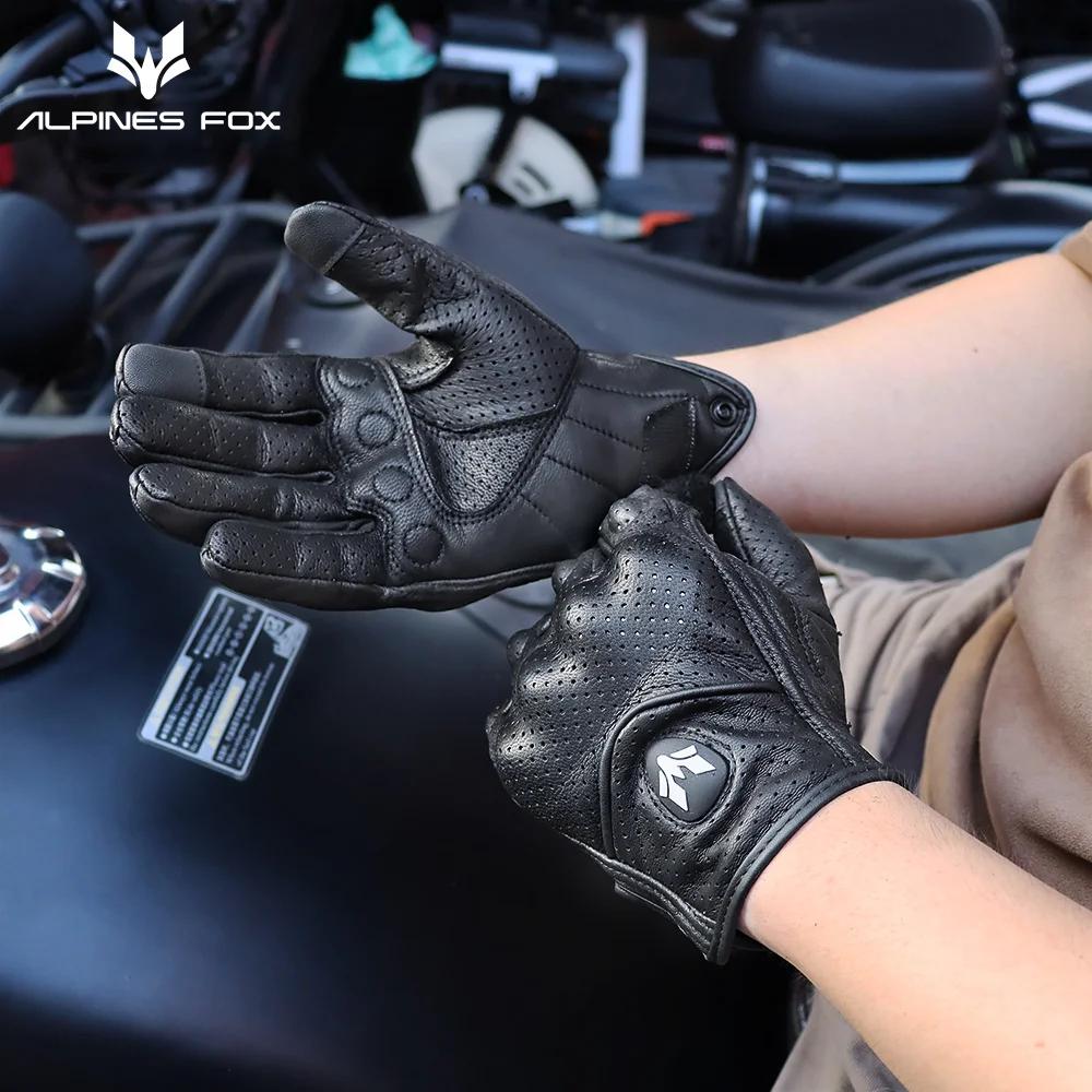 Gants de moto en cuir Vintage pour hommes, noirs, résistants à l'usure, pour écran tactile, antidéra