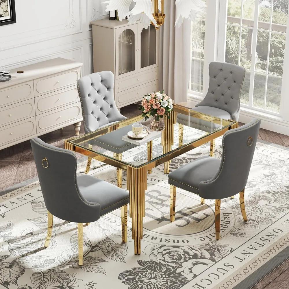 Ensemble de table à manger en verre 5 pièces pour 4, table de cuisine rectangulaire de 53" avec 4 ch