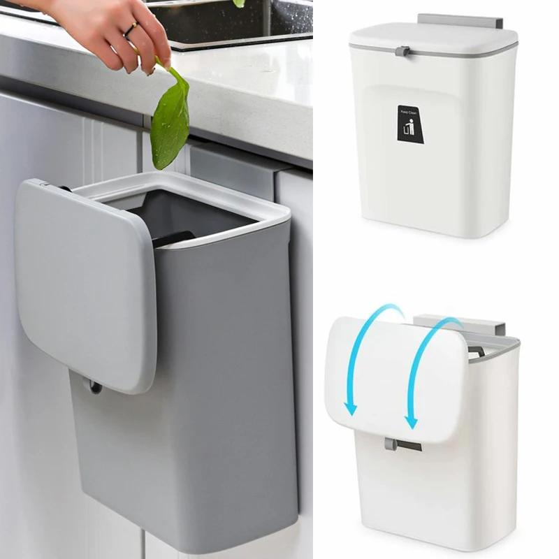 Poubelle suspendue avec couvercle, grande capacité, cuisine, recyclage, panier poubelle, porte d'arm