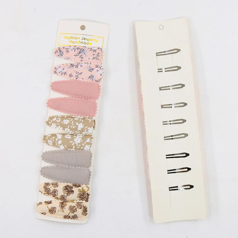 10 pièces/lot Ins 6cm fleur imprimé coton alliage cheveux arc Snap Clips ensemble tissu Plaid Bobby 