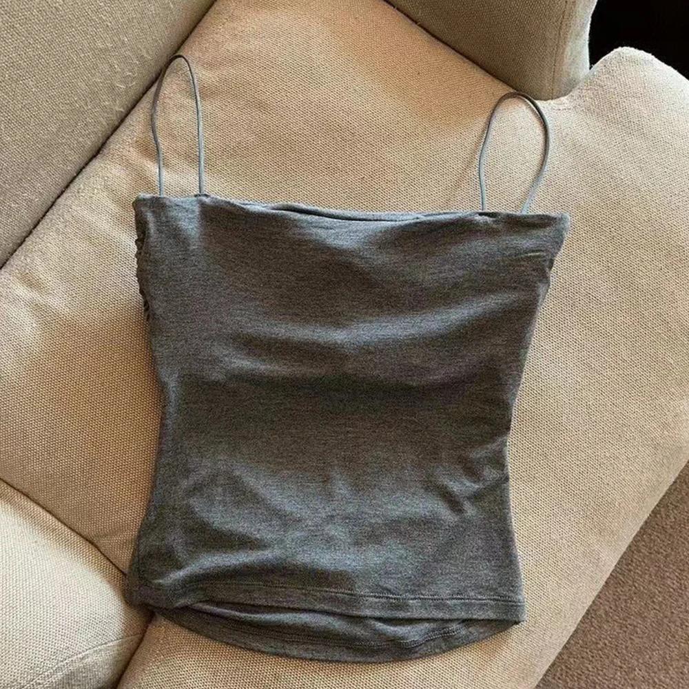 Camisole en émail pour femme, haut court, précieux, document solide, bretelles spaghetti décontracté