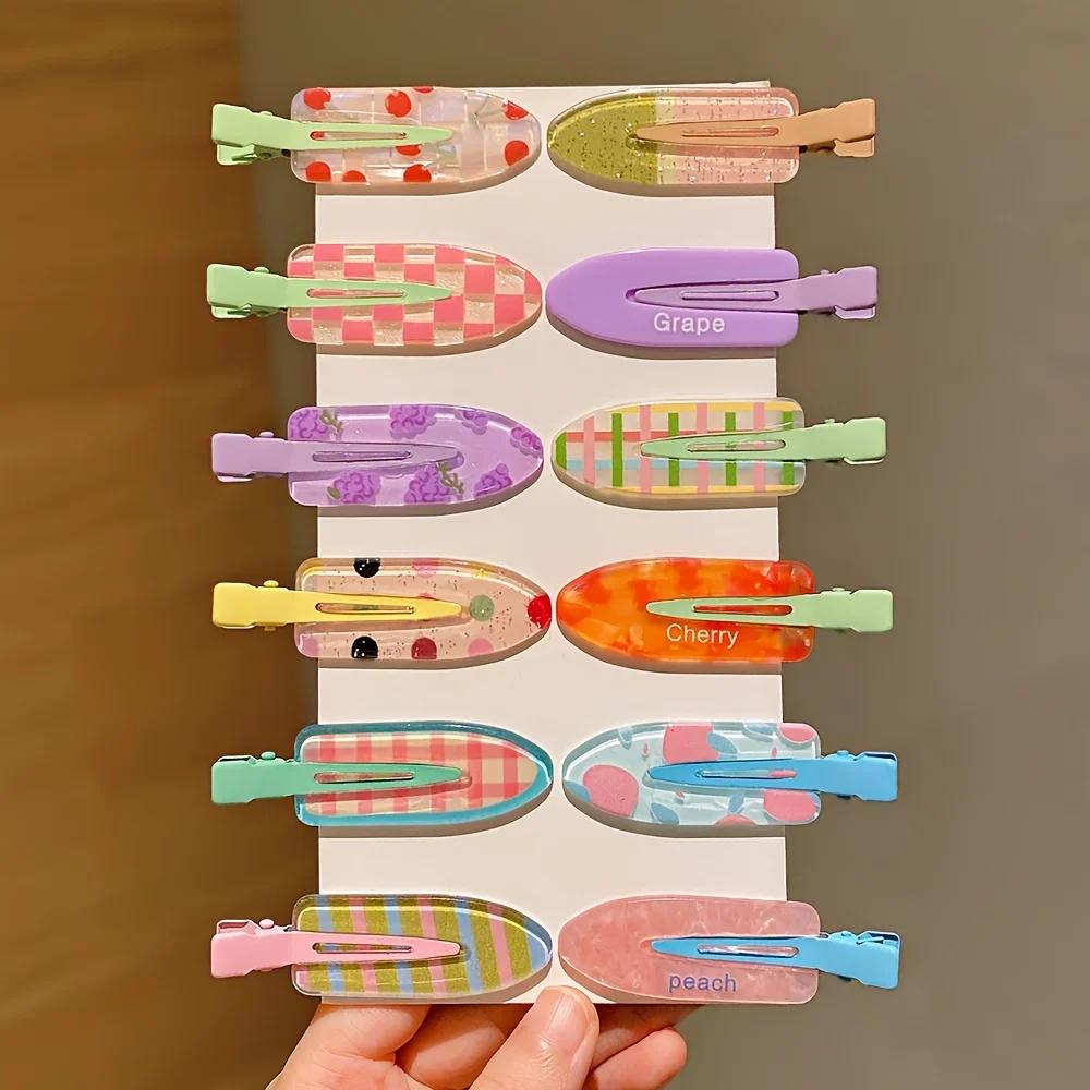 12 pièces de pinces à cheveux colorées multicolores avec frange latérale, pinces à bec de canard pou