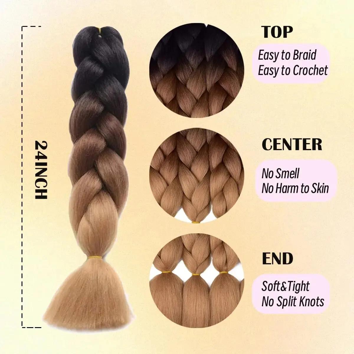 24 pouces Ombre Jumbo tressage cheveux pour Crochet torsion boîte tresses arc-en-ciel coloré haute t