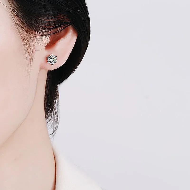 BIJOX STORY – boucles d'oreilles à vis Moissanite pour femmes, couleur D, argent Sterling 925, 6 den