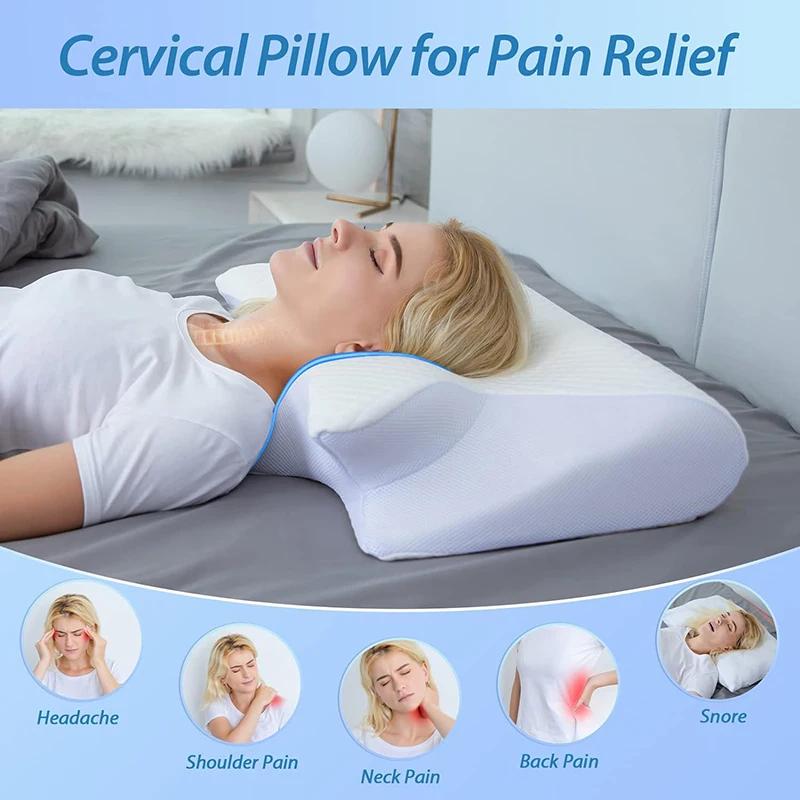Oreiller cervical en mousse à mémoire de forme, oreiller orthopédique de Contour ergonomique 2 en 1 