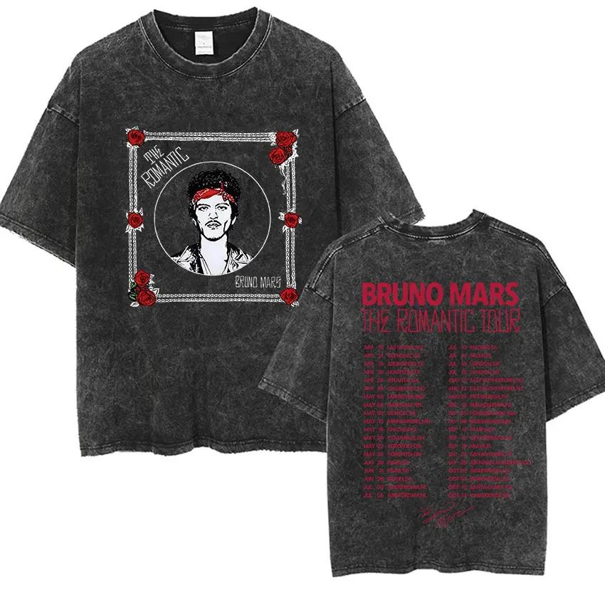 Bruno Mars The Romantic Tour 2026 T-shirts vintage délavés pour hommes et femmes, mode punk gothique