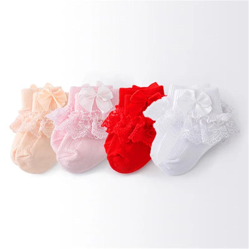 Lawadka 4 paires/lot nouveau-né bébé chaussettes pour filles coton dentelle infantile filles chausse