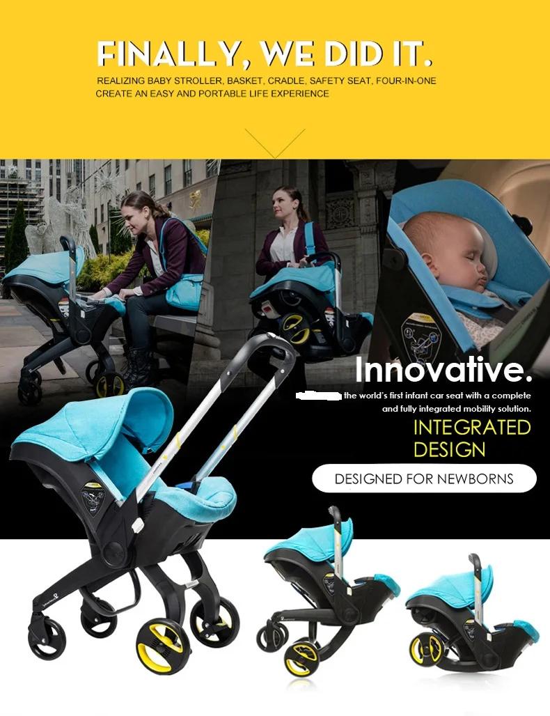 Système de voyage pliable 4-en-1 pour bébé : poussette, siège auto, nacelle, harnais 5 points, prote