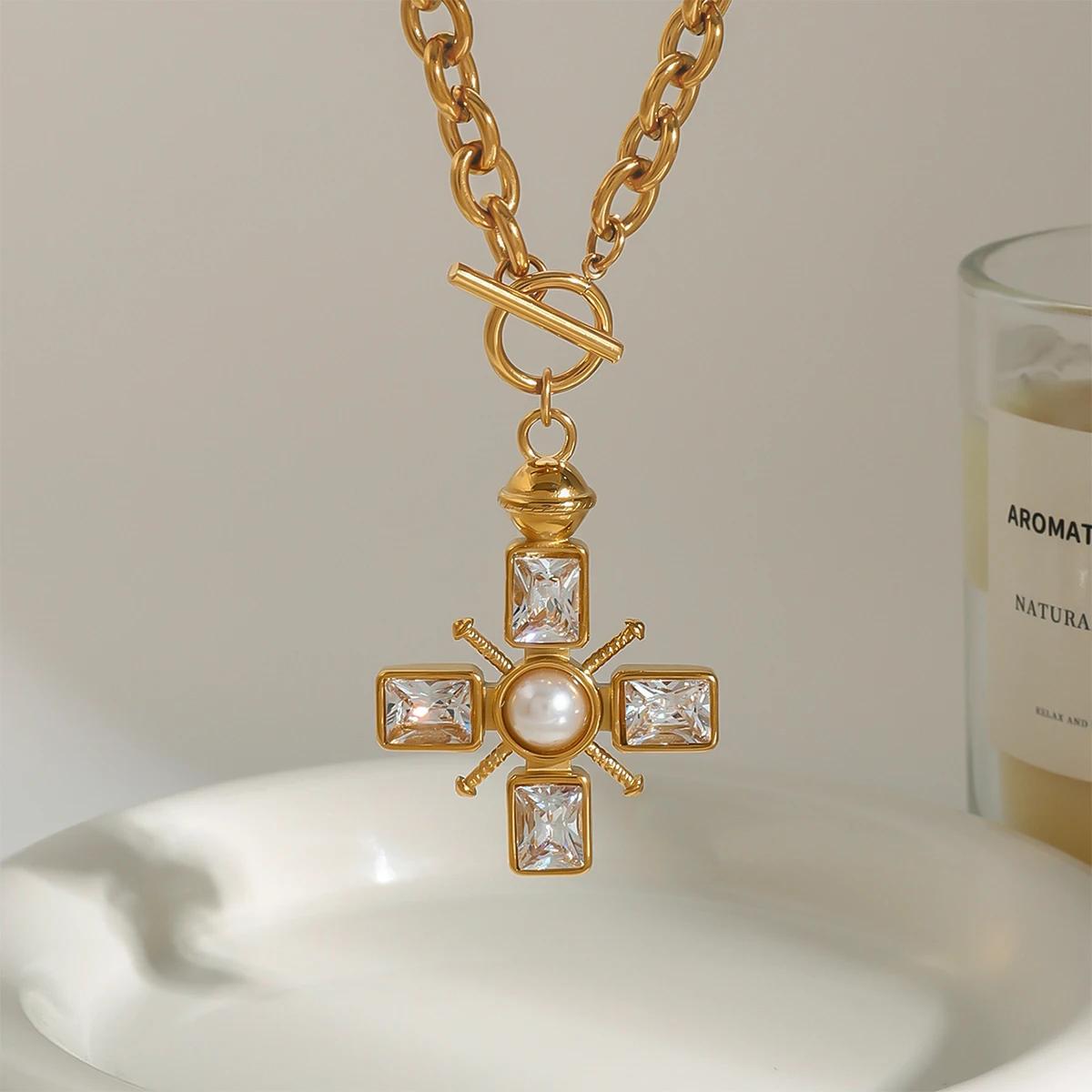 Yori – collier avec pendentif croix en zircone cubique Fine, étanche, bijoux tendance pour femmes, h