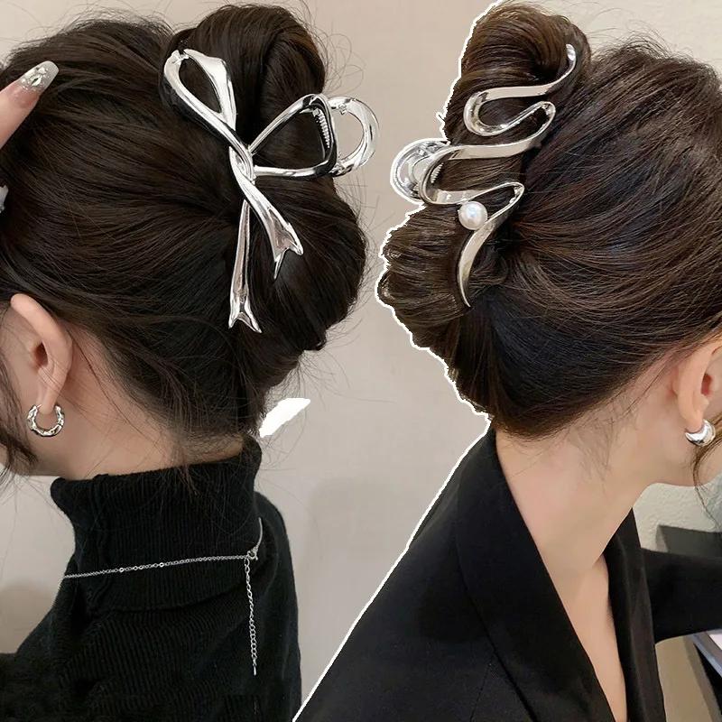 Pince à cheveux creuse vintage pour femmes et filles, barcordons, crabe coréen, grandes griffes, pin