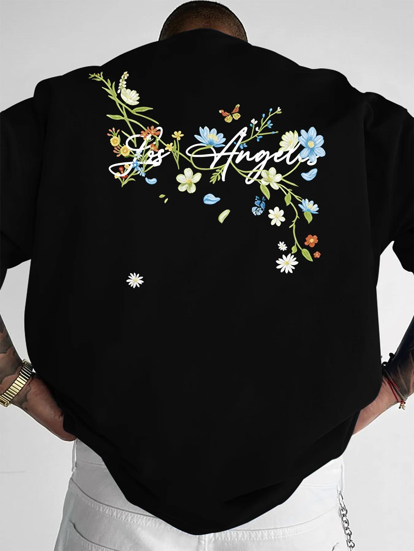 T-shirt pour homme au style rétro estival, personnalisé et tendance, avec des motifs de petites fleu