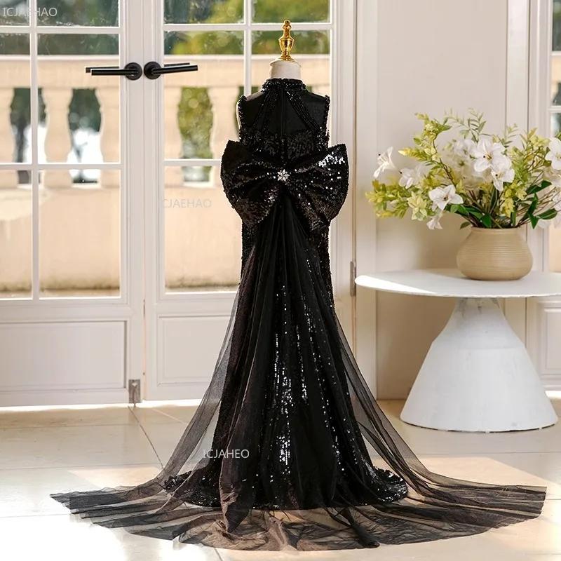 Robe de soirée noire pour filles, idéale pour mariage, anniversaire, cérémonie, spectacle de piano, 