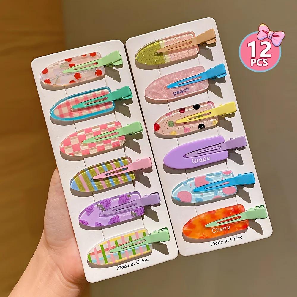12 pièces de pinces à cheveux colorées multicolores avec frange latérale, pinces à bec de canard pou